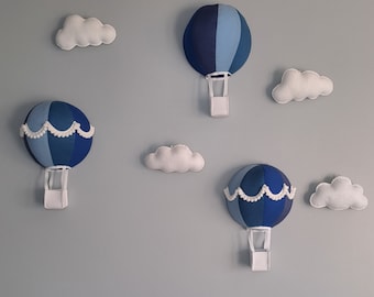 hot air balloon nursery decor, cloud nursery decor,  hot air balloon decor, cloud nursery art, gender neutral nursery, balloon and clouds