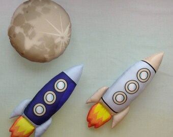 Decoración de pared de cohete y luna, móvil espacial para habitación infantil