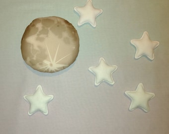 Moon and stars wall hanging, moon and stars nursery decor, stars wall art, neutral nursery decor, neural nursery wall art, hand printed moon