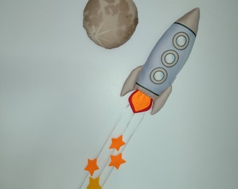 Cohete y luna para colgar en la pared, decoración espacial para habitación infantil