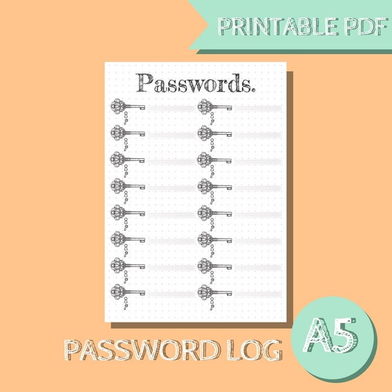 Password Log Bullet Journal Printable Password Keeper | Etsy