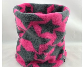 warmer Loop aus Fleece pink grau Sterne