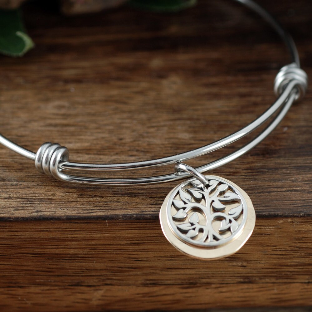 Silver Family Tree Bracelet, Family Tree Birthstone Bracelet