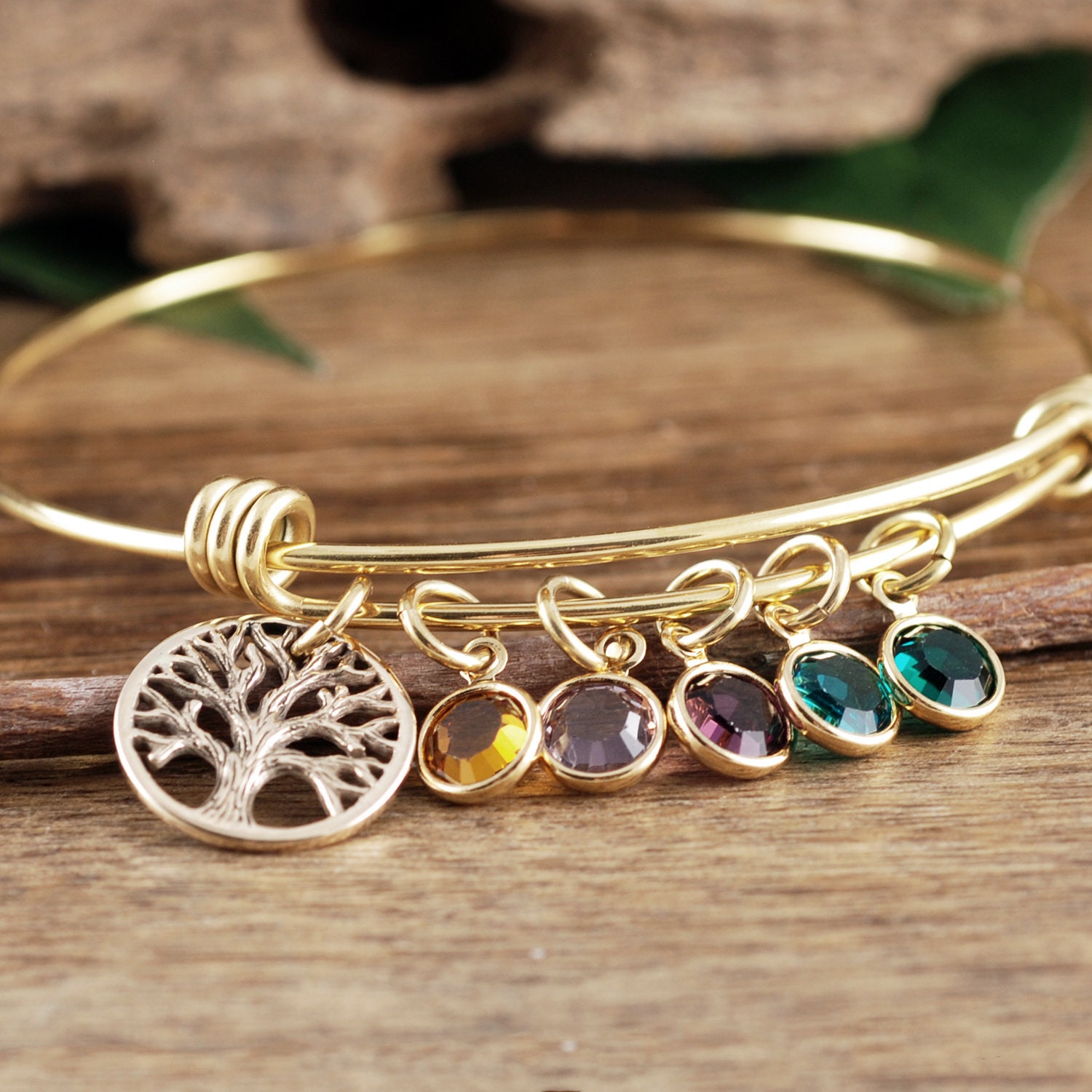 Gold Family Tree Bracelet, Family Tree Birthstone Bracelet, Grandmother
