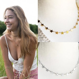 Outer banks inspired choker necklace, sarah obx star jewelry initial, dainty layered, gold or silver, bohemian jewelry, obx inspired
