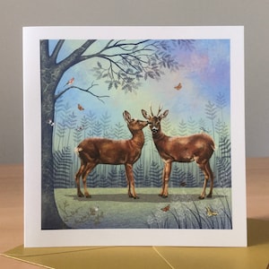Carte de voeux, spécial couple, anniversaire, carte de fiançailles, carte de correspondance, cerf, carte de la Saint-Valentin des bois