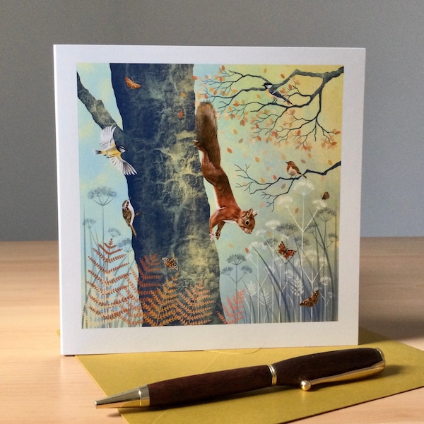 Red Squirrel square greeting card, blank card, nature inspired card