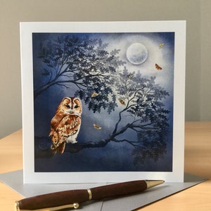 The Moonlight owl, greeting card, square blank card, notecard, notelet, any occasion card