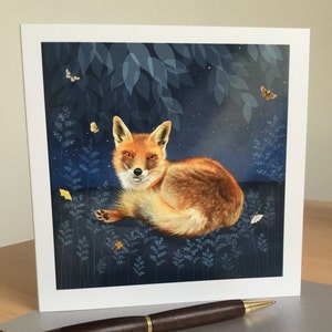 Carte de voeux renard clair de lune, carte vierge carrée, notelet, carte pour toutes les occasions