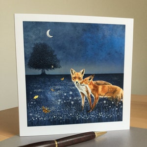 Moonlight Foxes, square greeting card, blank card, Valentines card, special couple, anniversary,