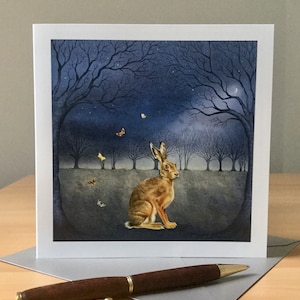 Carte de voeux, carte de lièvre, carte carrée vierge, notelet, carte pour toutes les occasions