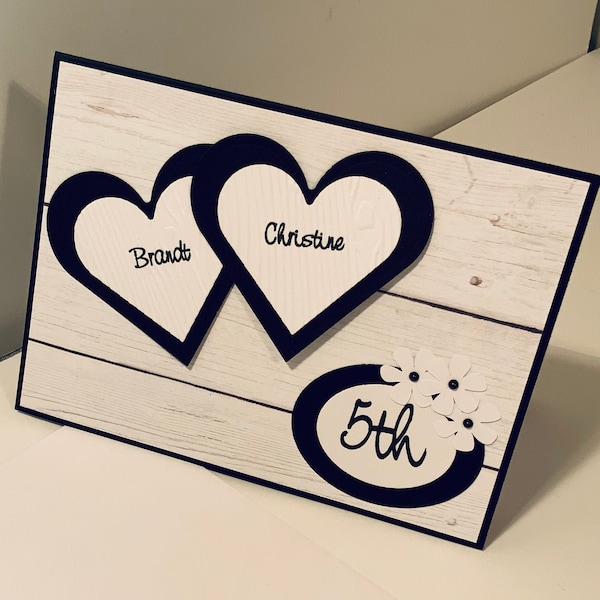 Black and White 5th (Wood) Personalizable Wedding Anniversary Card