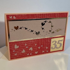 Dots and Hearts 35th (Traditional Symbol Coral) Wedding Anniversary Card