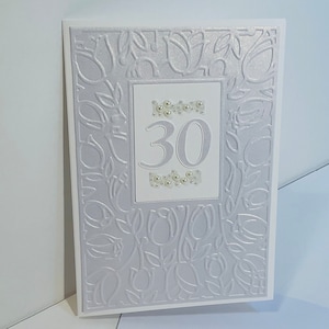 30th (Traditional Symbol Pearl) Embossed Anniversary Card
