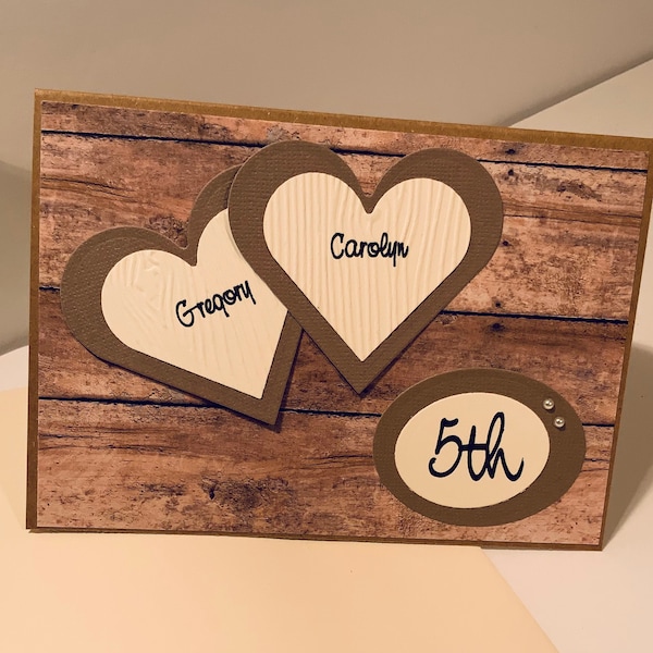 Neutral Wood Theme 5th Wedding Anniversary Card (Personalizable)