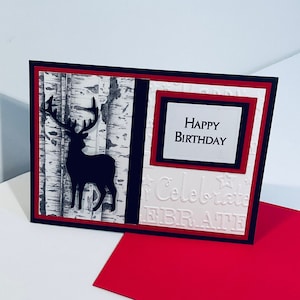 Deer and Birch Embossed Birthday Card