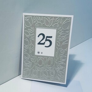 25th (Traditional Symbol Silver) Embossed Anniversary Card