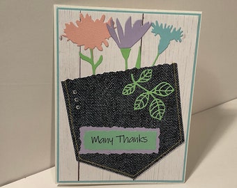 Denim Pocket and Wildflower Blank Thank You Card