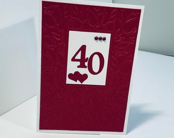 40th (Traditional Symbol Ruby) Embossed Anniversary Card