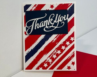 Red, White & Blue Stars and Stripes Blank Thank You Card