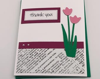 Pink Tulip Flower Blank Thank You Card
