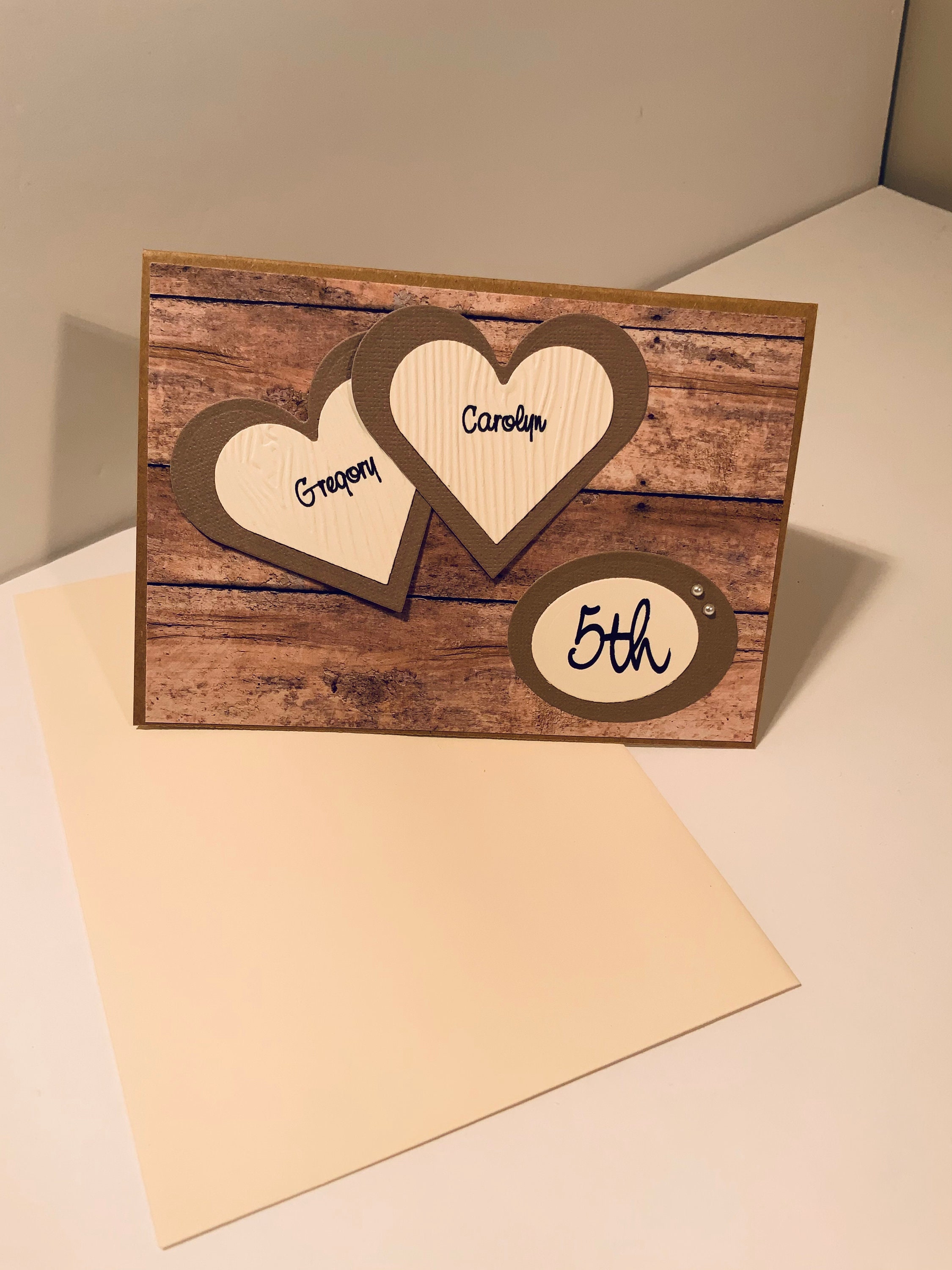 Neutral Wood Theme 5th Wedding Anniversary Card (Personalizable)