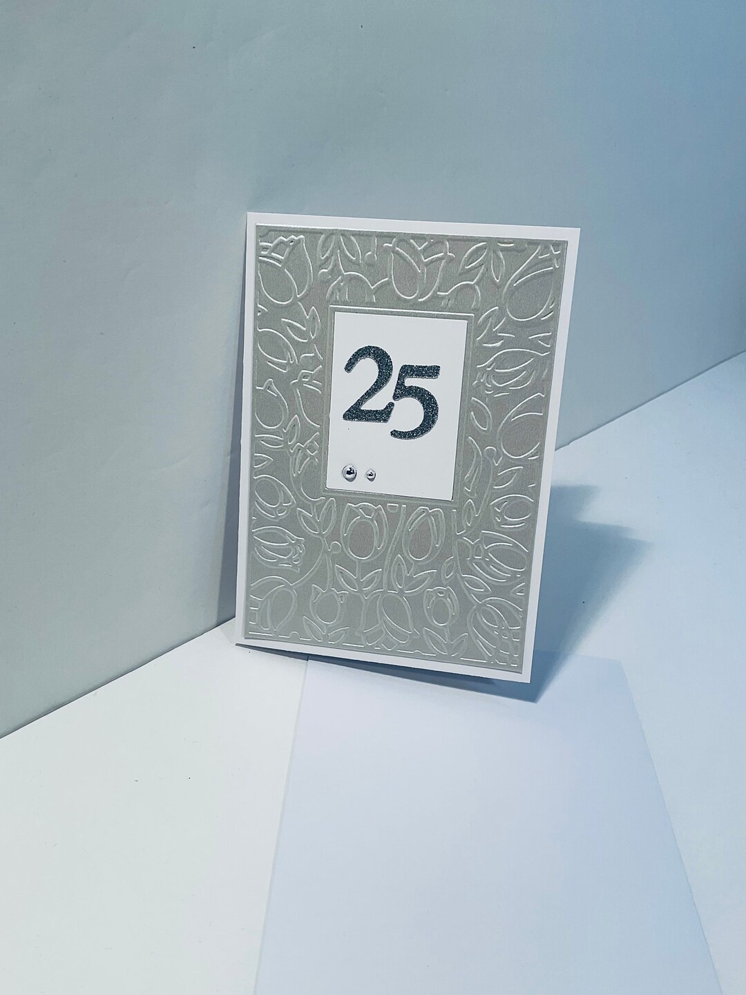 25th (traditional Symbol Silver) Embossed Anniversary Card - Etsy