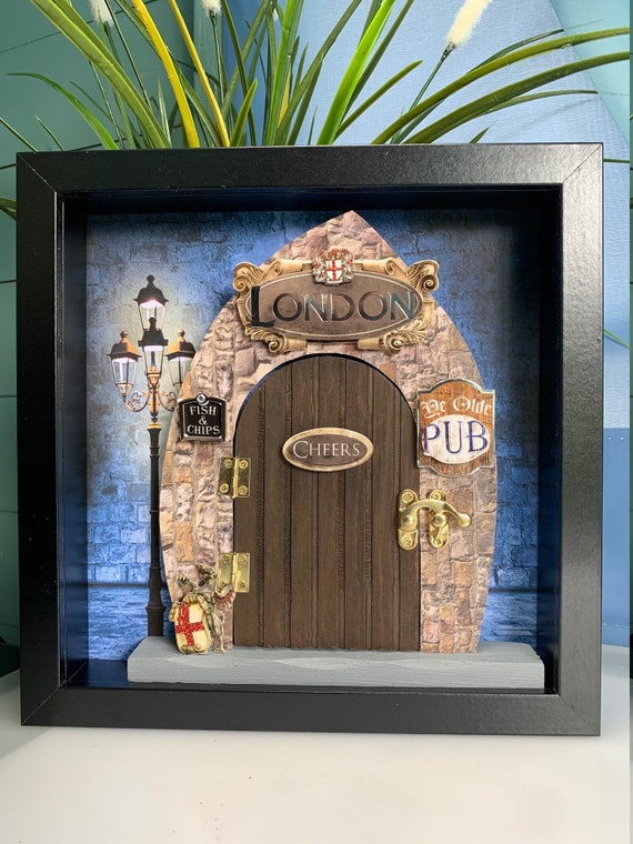 3d Black Framed Ye Olde London Pub Themed Wooden Fairy Door Etsy