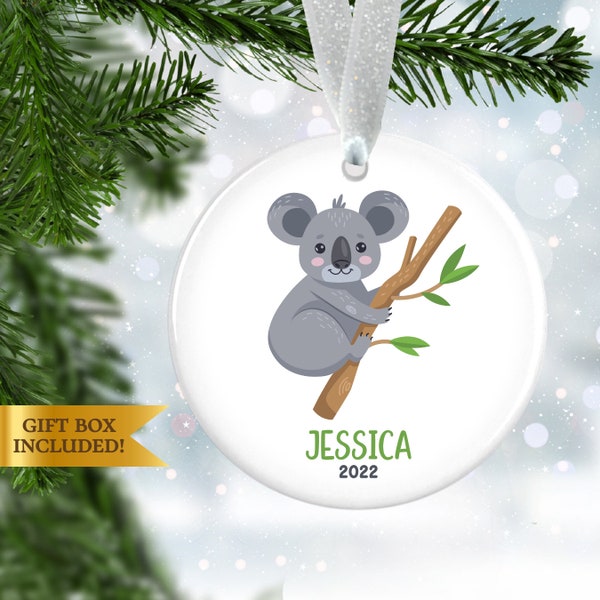 CUTE KOALA ORNAMENT, Personalized Name Koala Ornament for Kids, Cute Green Koala Bear Personalized Ceramic Christmas Ornament Gift 2022