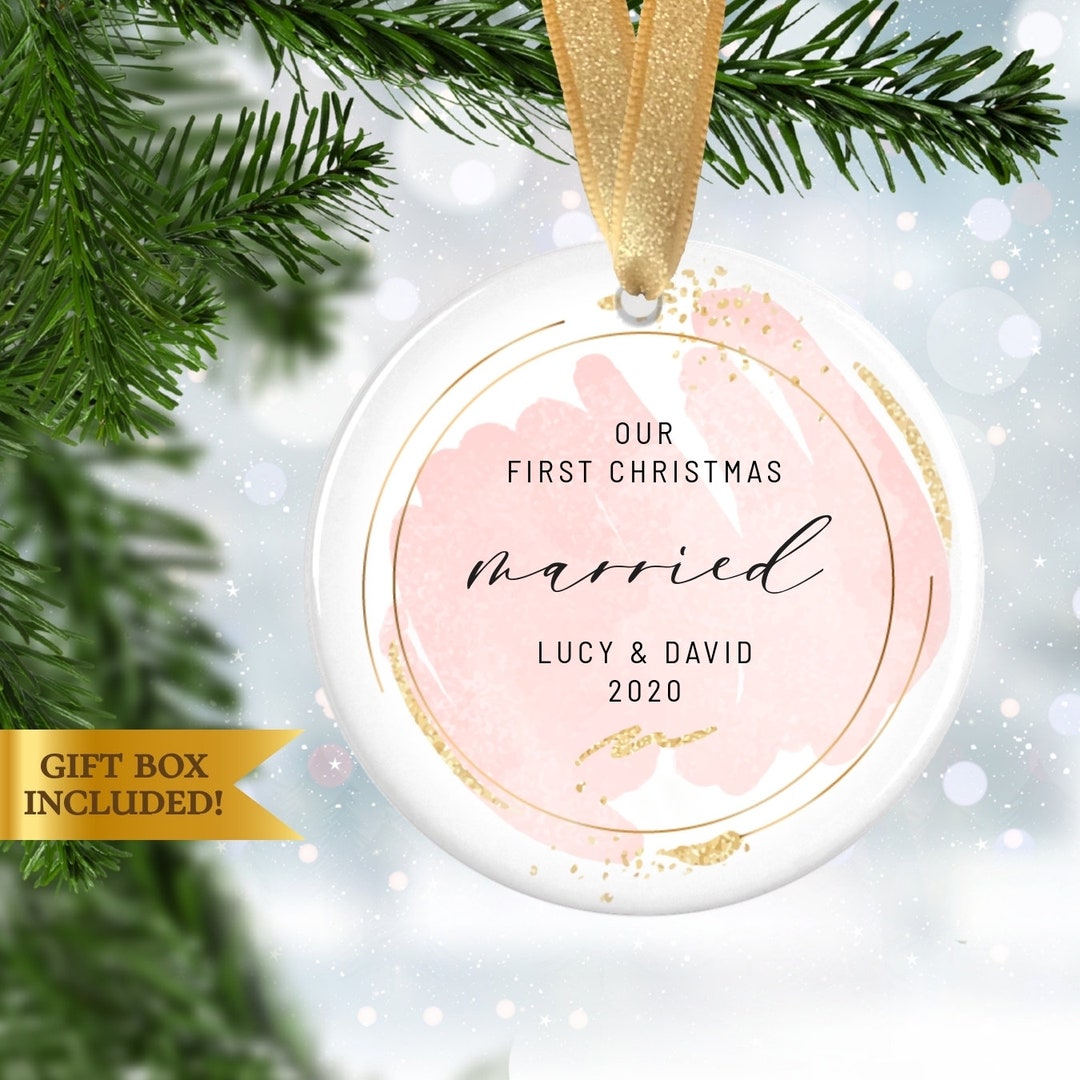 Pink and Gold Ornament Out First Christmas Married Ornament Etsy