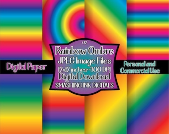 Rainbow Ombre Digital Paper / Set of 8 Digital Backgrounds/Digital Patterns/Printable Backgrounds/Scrapbook Patterns/Commercial Use