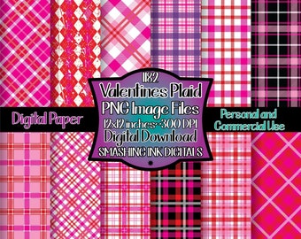 Valentines Plaid Digital Paper/Plaid Set of 12 Digital Backgrounds/Digital Patterns/Printable Backgrounds/Scrapbook Patterns/Commercial Use