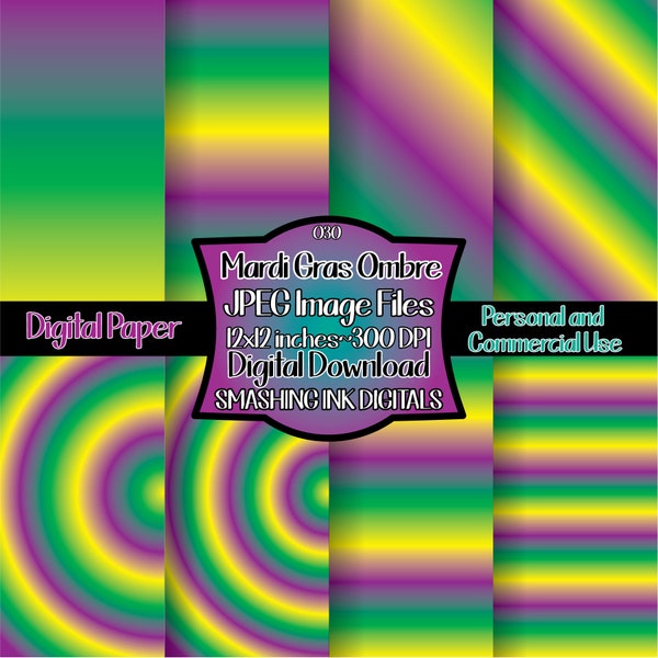 Mardi Gras Ombre Digital Paper/ Set of 8 Digital Backgrounds/Digital Patterns/Printable Backgrounds/Scrapbook Patterns/Commercial Use