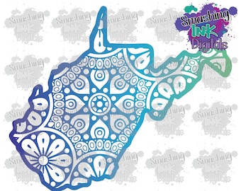 ウェストバージニア州のマンダラ PNG/フルカラー昇華デザイン/デジタル クリップアート/PNG クリップアート/印刷可能なクリップアート/PDF クリップアート/印刷可能/透明 PNG