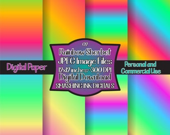 Rainbow Sherbet Ombre Digital Paper/ Set of 8 Digital Backgrounds/Digital Patterns/Printable Backgrounds/Scrapbook Patterns/Commercial Use