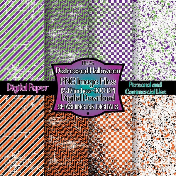 Distressed Halloween Digital Paper/ Set of 8 Digital Backgrounds/Digital Patterns/Printable Backgrounds/Scrapbook Patterns/Commercial Use