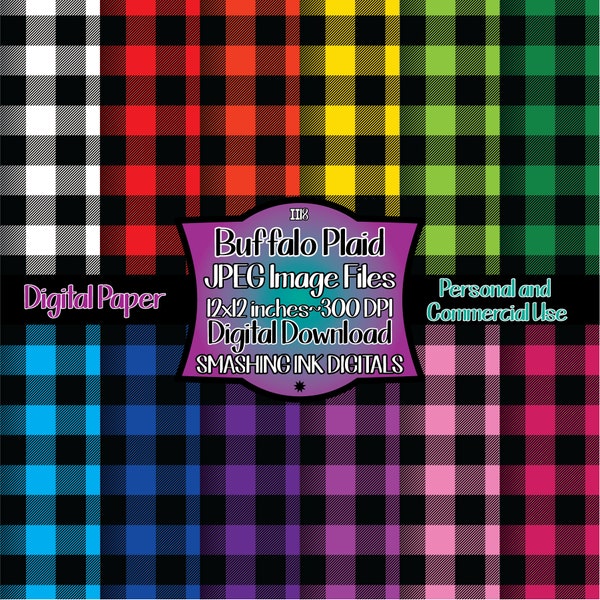 Buffalo Plaid Large Scale Digital Paper/Set of 12 Digital Backgrounds/Digital Pattern/Printable Background/Scrapbook Patterns/Commercial Use