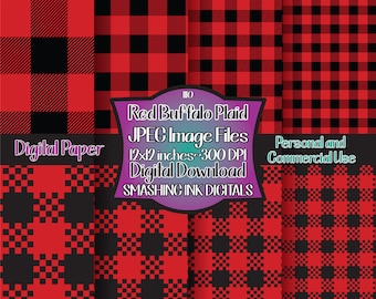 レッドバッファローチェック柄デジタルペーパー/デジタル背景8枚セット/デジタルパターン/印刷可能な背景/スクラップブックパターン/商用利用