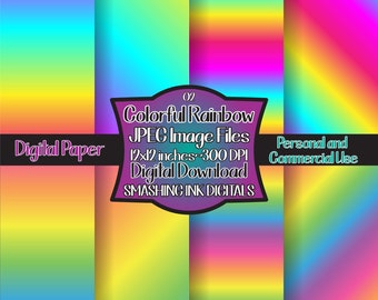 Colorful Rainbow Digital Paper/ Set of 8 Digital Backgrounds/Digital Patterns/Printable Backgrounds/Scrapbook Patterns/Commercial Use