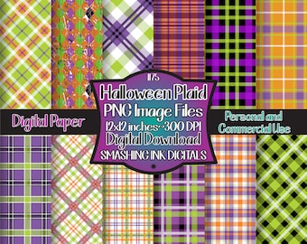 ハロウィン チェック柄 デジタル ペーパー/チェック柄 12 枚セット デジタル背景/デジタル パターン/印刷可能な背景/スクラップブック パターン/商用利用