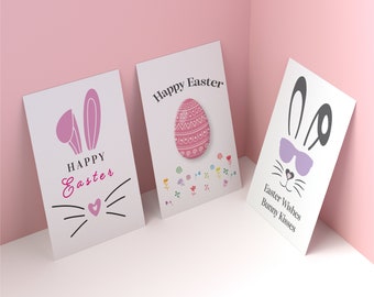 Happy Easter afdrukbare kaarten / 3 minimalistische ontwerpen / Instant Download PDF / Paaskaartsjabloon