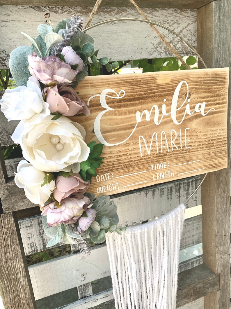 Baby Hospital Door Hanger Girl Floral Wreath Boho Baby Etsy