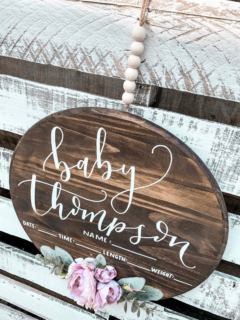 Baby hospital door hanger baby announcement sign wood round Etsy