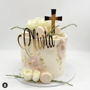 Cake Name Charm and Cross Topper Set |Holy Communion | Acrylic Cake Topper| Gold | Rose Gold |Silver | Celebration |Christening |Baptism