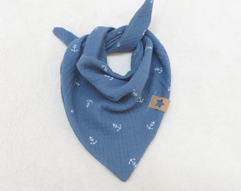 Muslin neck scarf blue anchor triangular scarf muslin scarf baby neck scarf