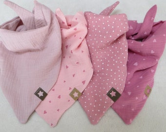 Muslin baby pink triangular scarf neckerchief baby scarf