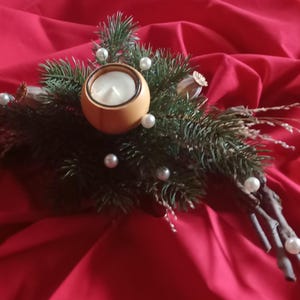 Candle holder, tealight holder made of wood including glass insert + tealight for arrangements