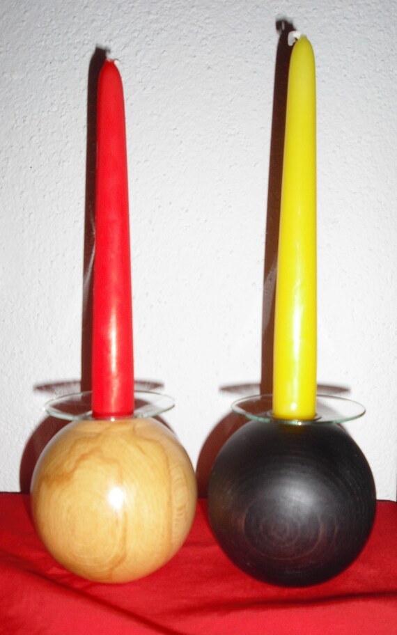 Kerzentuellen Kerzenhalter Holz Tropfenfaenger Glasmanschetten Holzkugeln