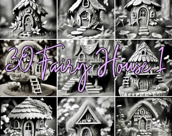 30 Grayscale Illustration - Fairy House 1