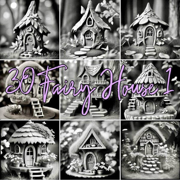 30 Grayscale Illustration - Fairy House 1